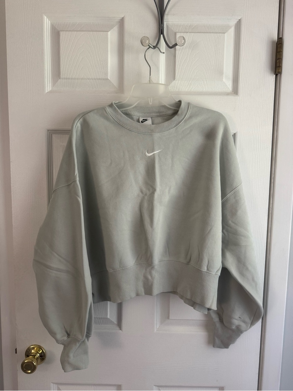 Nike Cropped Crewneck Sweatshirt in Mint with Swoosh